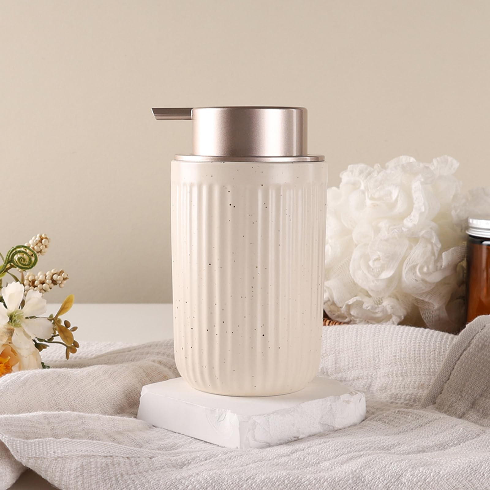 Bosilunlife Dish Hand Soap Dispenser - Liquid Pump Soap Dispenser For Bathroom Decro Aprcot 12Oz Ceramic Kitchen Dish Dispenser